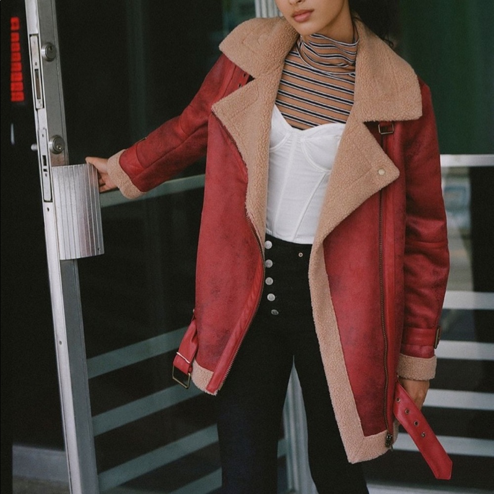 uo oversized faux leather aviator jacket